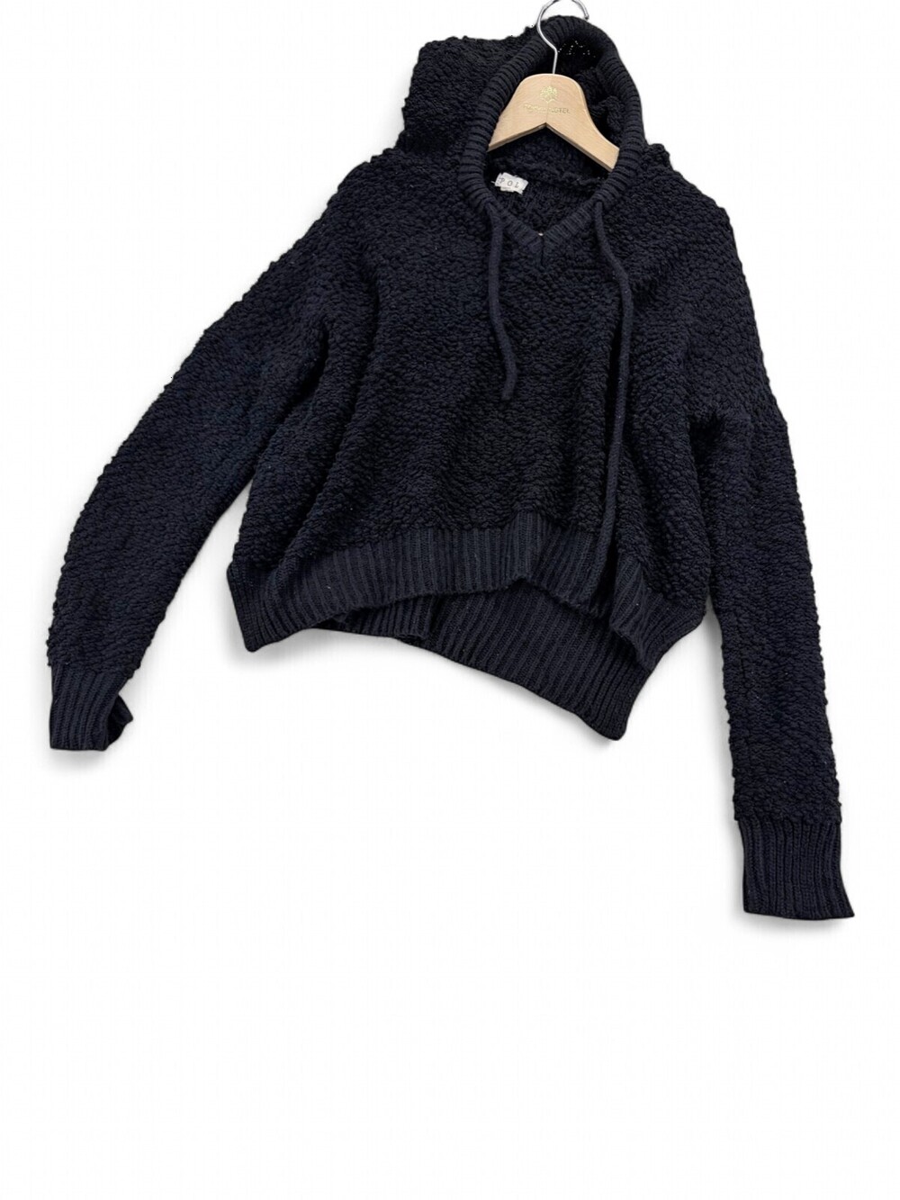 Pol Black Sherpa Hoodie Womens Size M Cozy Cropped Pullover